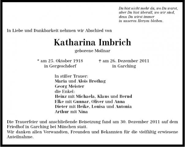 Mollnar Katharina 1918-2011 Todesanzeige